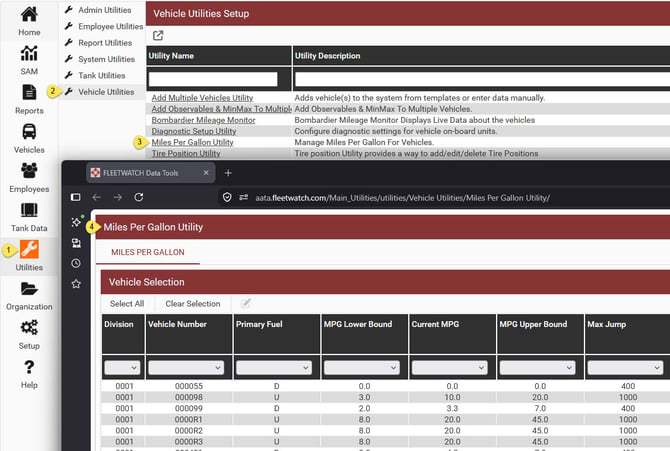 locating and opening the vehicle MPG utility